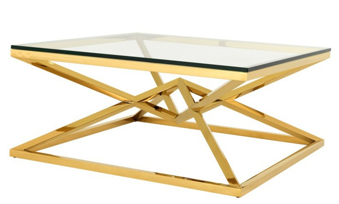 Casa Padrino luxury Art Deco Design coffee table stainless steel with gold  glass  x  cm - Luxury Collection - Side  Casa Padrino