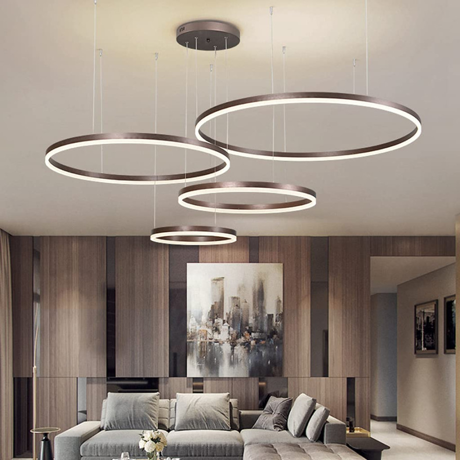 LED Pendelleuchte Wohnzimmerlamp Höhenverstellbar Kronleuchter Dimmbar mit  Fernbedienung Hängeleuchte Esstisch Pendellampe Metall ring Deckenleuchte